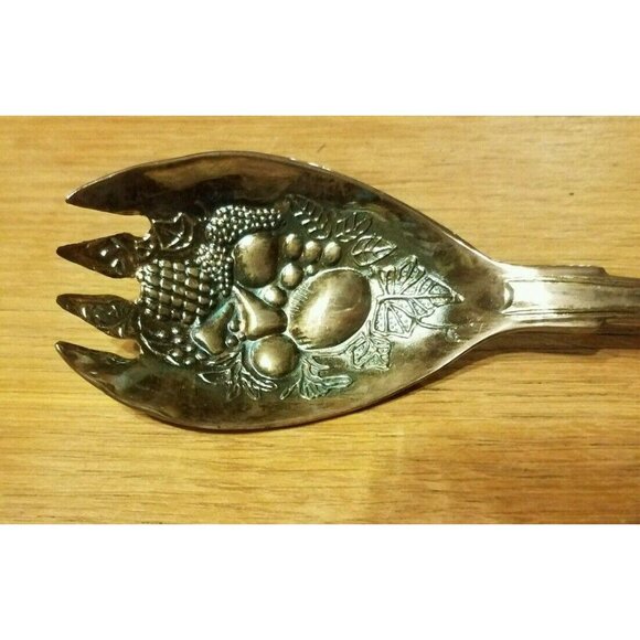 Silverplated Salad Serving Fork Silver Plate 8 1/2" Fruit & Leaves Shell Handle - Picture 3 of 7